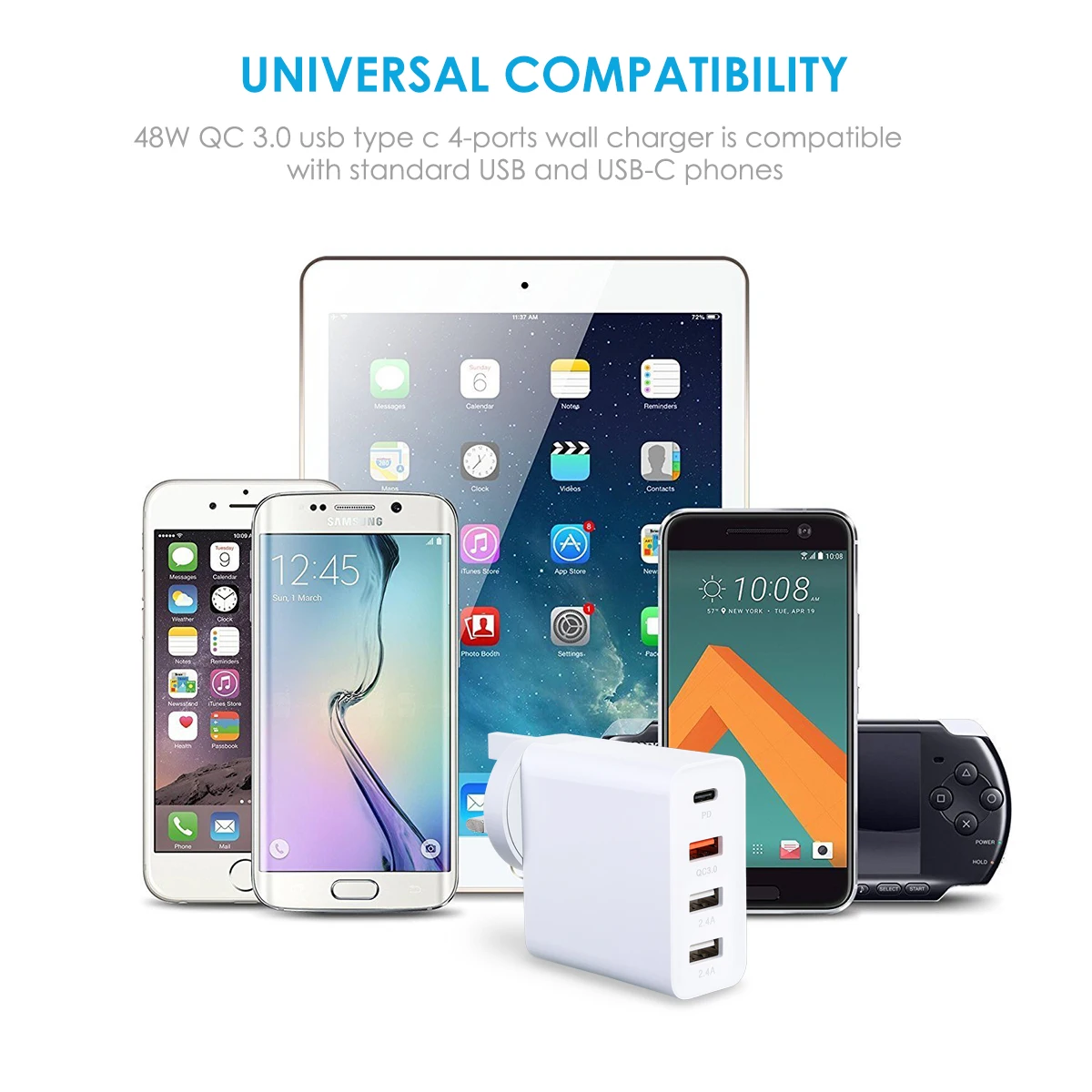 SOONHUA 48 Вт 4 порта USB зарядное устройство type-C PD QC 3,0 2.4A Быстрая зарядка настенные зарядные устройства США штекер/ЕС/Великобритания штекер Адаптер