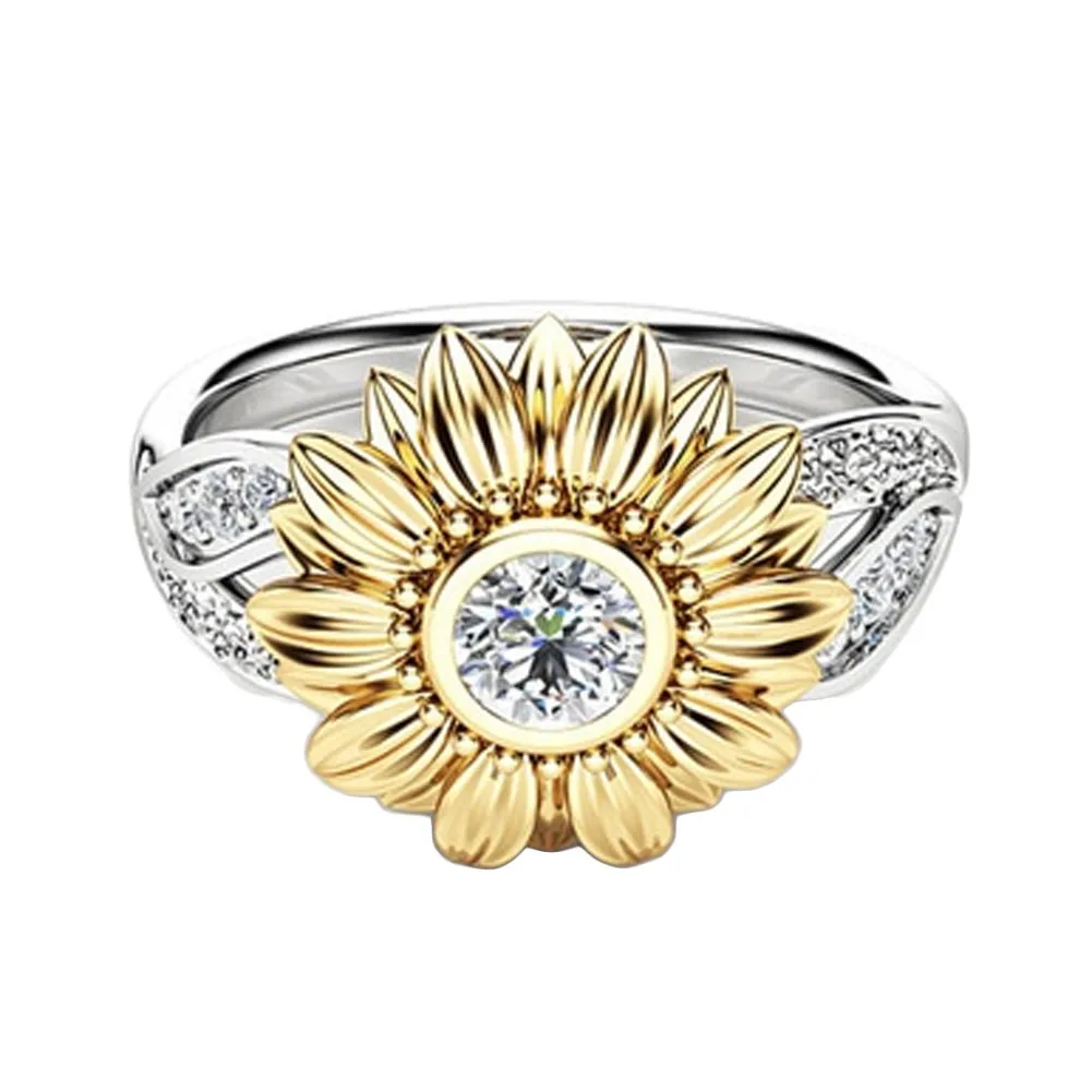 Sunflower Shape Rhinestone Crystal Sunflower Cocktail Ring Women