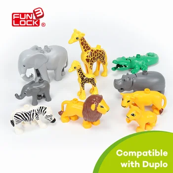 

Funlock Duplo Blocks Toys Animals on Prairie 10pcs in bag Creative Assemble Accessories Bricks For Kids Gifts for Children