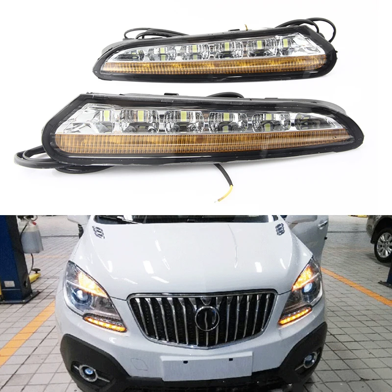 

Car Flashing 2Pcs For Buick Encore Opel Mokka 2012 2013 2014 2015 LED DRL Daytime Running Lights Fog light with yellow signal