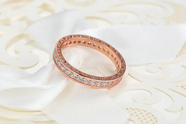 BAMOER классическое обручальное кольцо на палец цвета розового золота кольца с цирконием 3 мм ширина модное кольцо ювелирные изделия PA7215