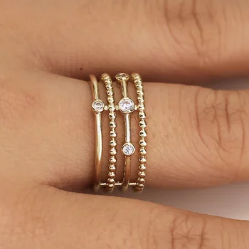 

Huitan Charms Simple Women Ring With Bead Shaped Daily Wearable Accessory Ring For Office Lady Luxury Gold Color CZ Setting