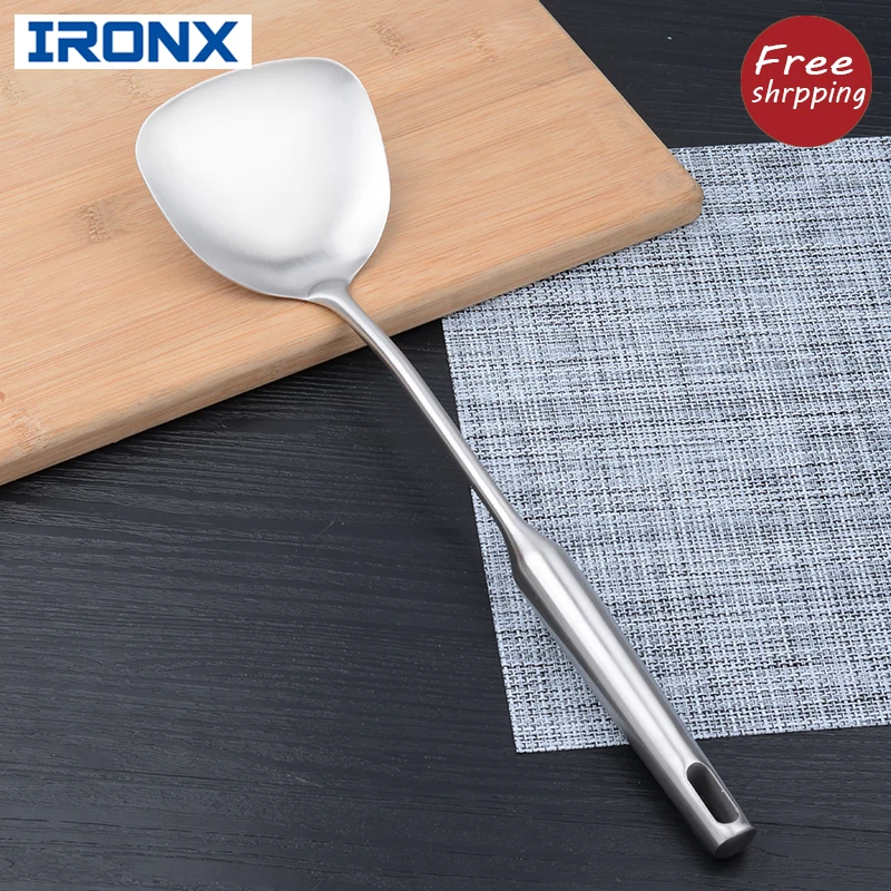 

IRONX Kitchen Utensils Tool 304 Stainless Steel - Asian Turner Spatula / Wok Shovel with Ergonomic Long Handle
