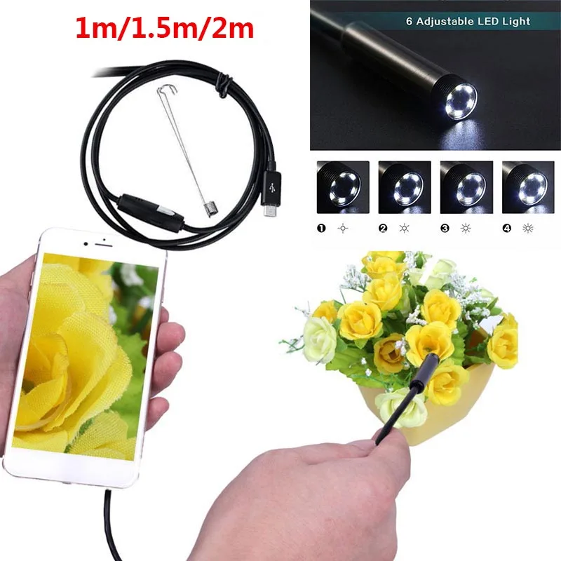 

2M 1M 7mm Endoscope Camera Flexible IP67 Waterproof Inspection Borescope Camera for Android PC Notebook 6LEDs Adjustable