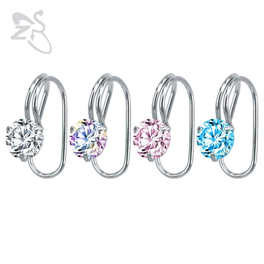 Round Crystal Stud Earrings Ear Cuff Zirconia Earing Stainless Steel