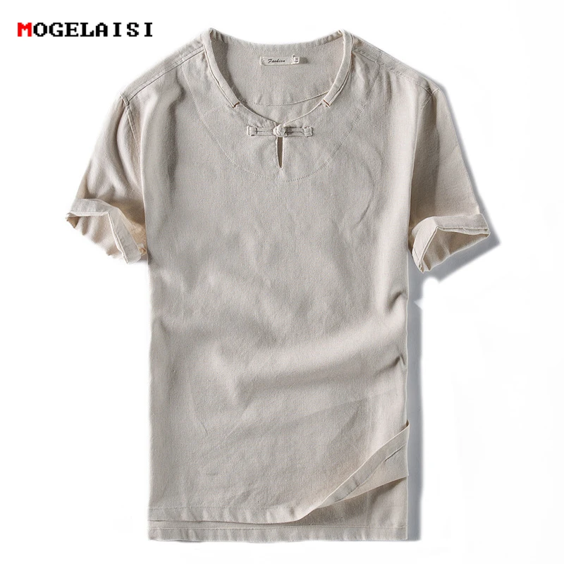 Summer Men T shirt Linen Clothing Fashion Short Linen Cotton T shirts ...