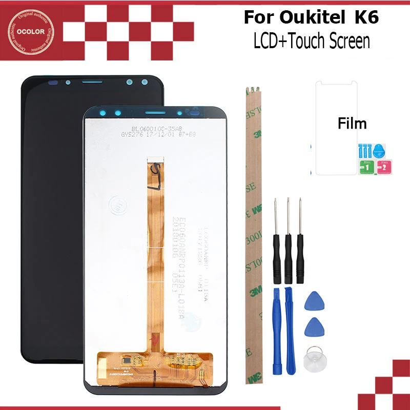 

ocolor For Oukitel K6 LCD Display And Touch Screen 6.0" Phone Accessories For Oukitel K6 Phone +Tools And Adhesive +Case +Film