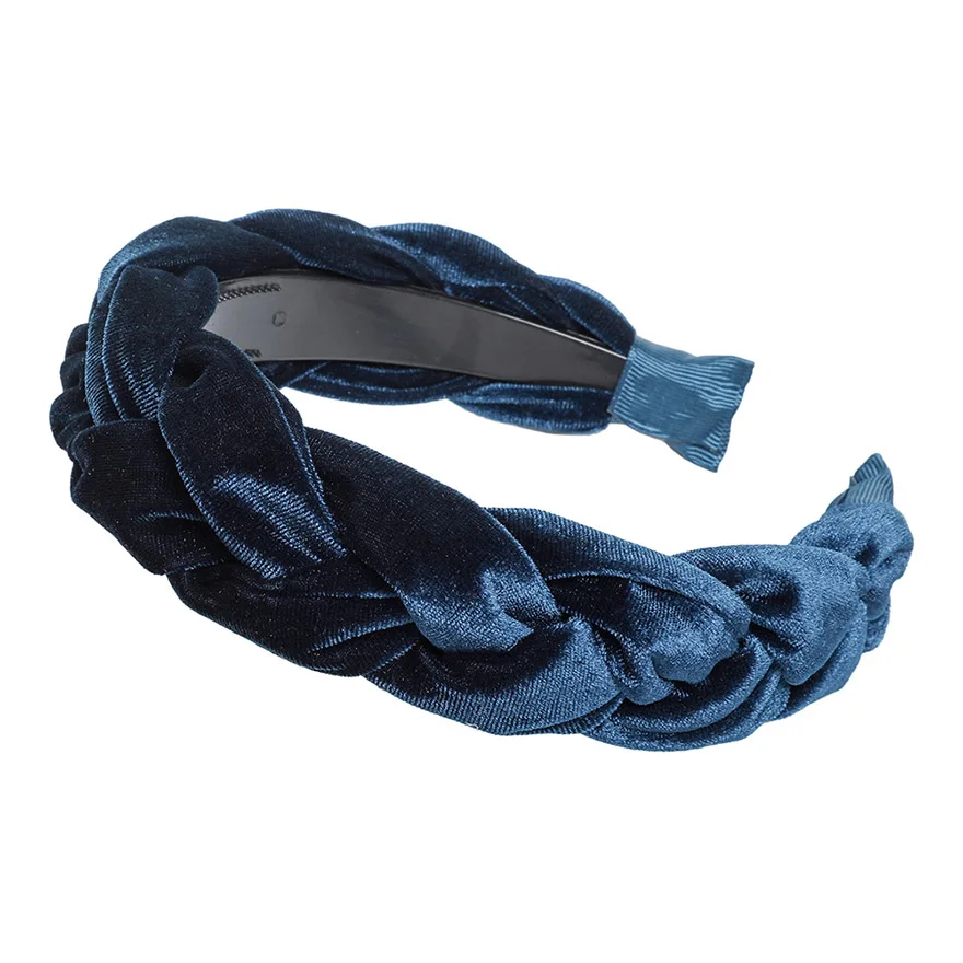 Бархатная плетеная повязка на голову из моланов, модная Женская повязка на голову с широкой тесьмой 4 см, зимняя бархатная Корона, толстая бархатная повязка на голову для девочек - Цвет: Тёмно-синий
