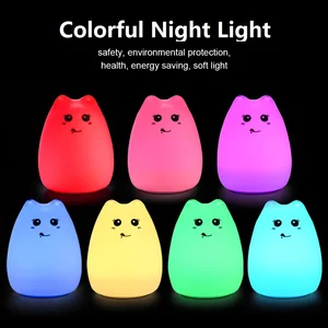 Colorful Cute Cat Silicone LED Night Light USB Rechargeable Touch Sensor light Children Night Lamp Bedroom Light kid Gift