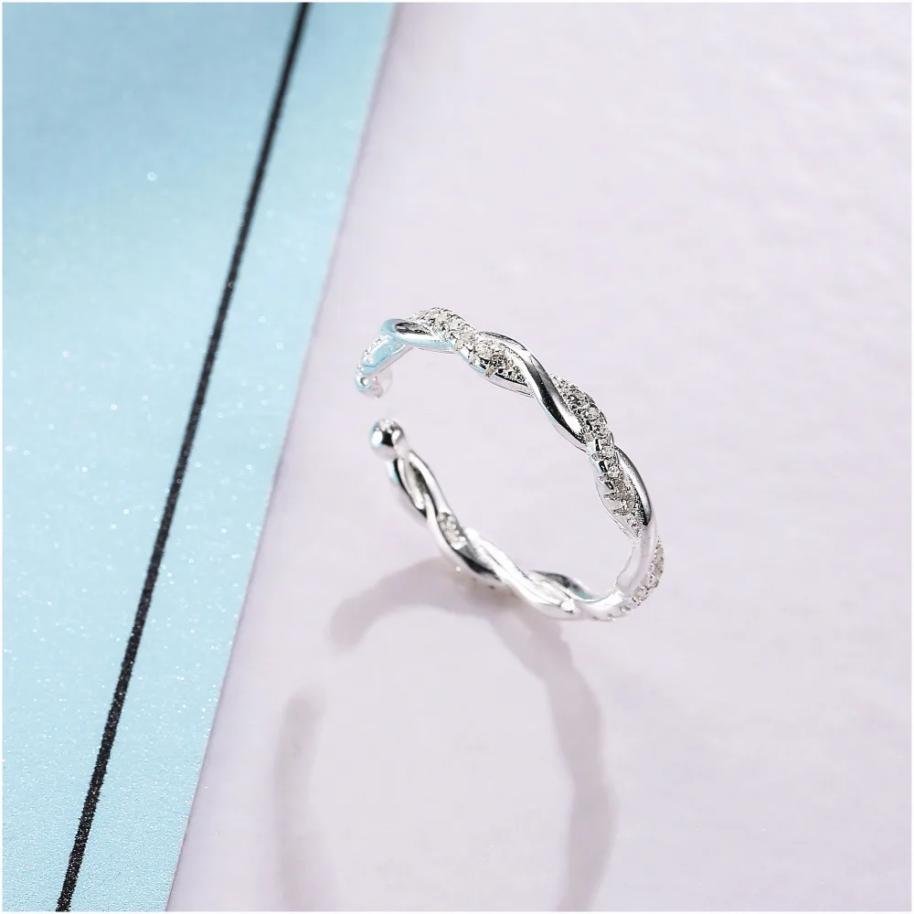 Fashion 925 Sterling Silver Twisted Rings with Clear CZ Authentic Twist Of Fate Stackable Jewelry for Women Girls Gift (6)