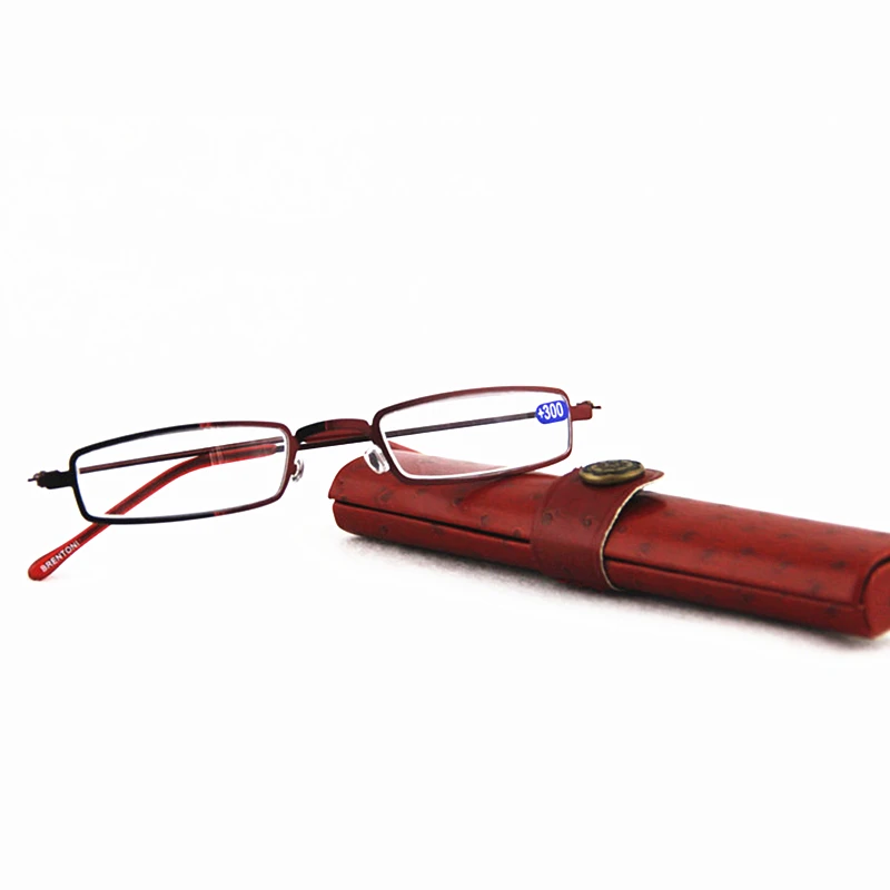 Metal eyeglass slim Reading Glasses Unisex Readers Compact Reading Glasses With Mini Box Red Black Diopter