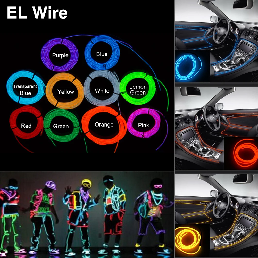 Неоновый шнур Led EL Wire String Светодиодная лента гибкий светильник для автомобиля Танцевальная вечеринка 2 м 3 м 5 м Питание от батареи с контроллером Led rgb