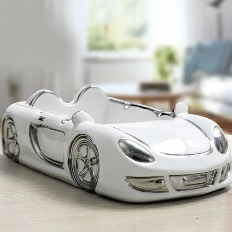 

1pc Ceramic Car Shaped Ashtray Simple Racer Ash Tray Ornaments Home Decoration TT-best