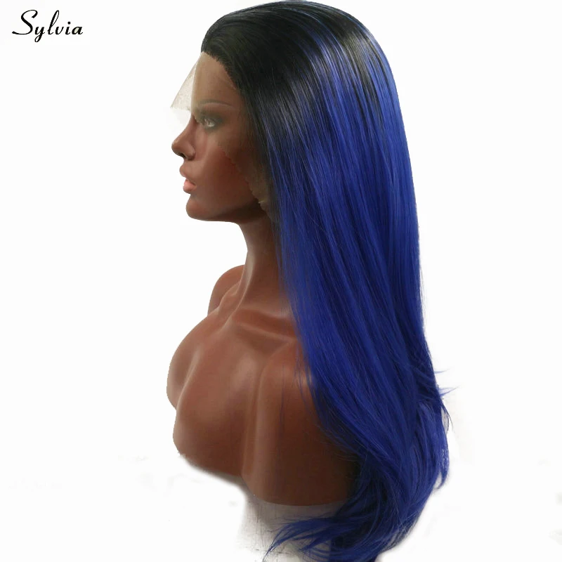 blue ombre synthetic lace front wig (2)