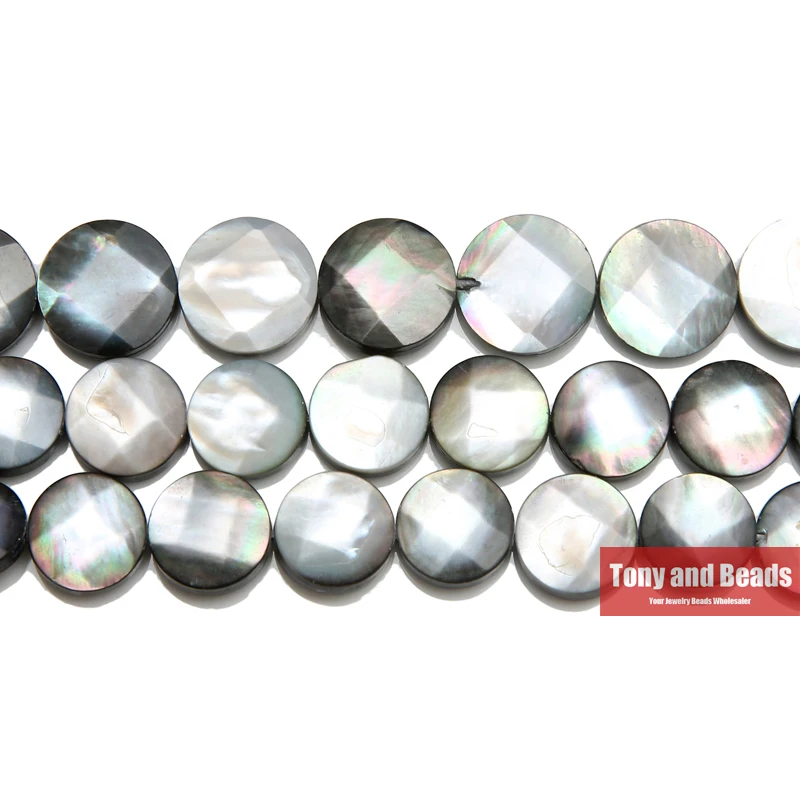 

(1 Strand =1Lot ! ) Free Shipping Black Lip Shell Faceted Coin Shell Loose Beads 10 12 15MM Pick Size For Jewelry Making BLS1