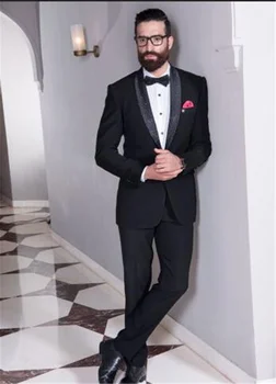 

Handsome Black 2PCs Men's Blazer Suit for Wedding Slim fit Business Office Groom Party Jacket Men Suit with Pants Custom Made