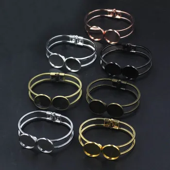 

Blank Bangle Findings with Double Round Smooth Bezel Cabochons Bases Spring Cuff Bangle Settings DIY Making Multi-color Plated