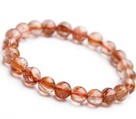 

free shipping Genuine Natural Copper Rutilated Quartz Crystal Beads Wealthy Bracelet 8mm AAA