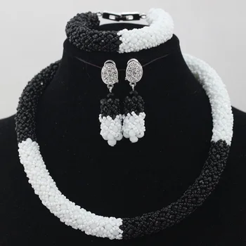 

New Arrival Black&White Bride Necklace Set Choker Jewelry Sets Black Crystal Beads Necklace Set For Wedding Free Shipping HX875
