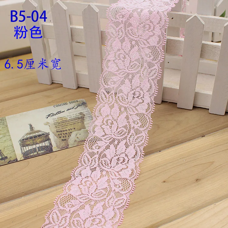 6,5 см мягкая элегантная эластичная кружевная отделка тканевые ленты лента для самостоятельного пошива одежды Свадебные украшения, аксессуары белая кружевная отделка - Цвет: Розовый