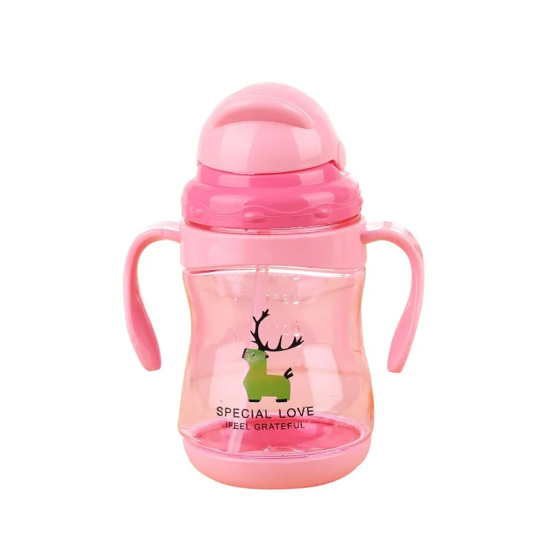 Baby Feeding Kids Sippy Cups Drinking Bottles Infant Children Learning Drinking Cups With Double Handles Straws 300ML 