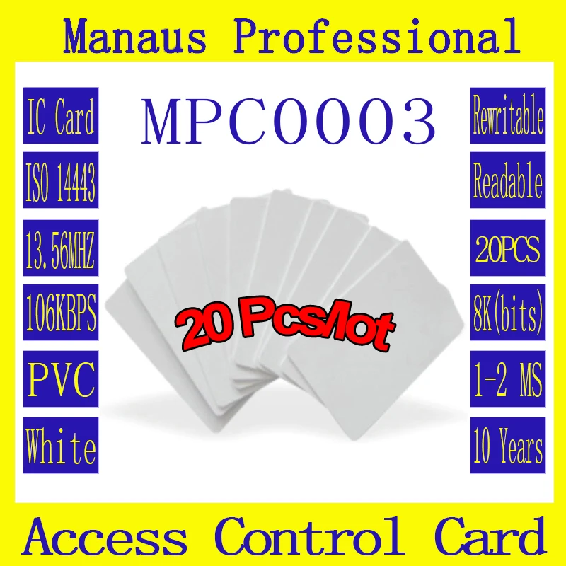 

New 20 PCS RFID Tag 13.56 MHZ Contactless High Frequency IC Card White PVC Access Control Attendance Card Wholesale High Quality