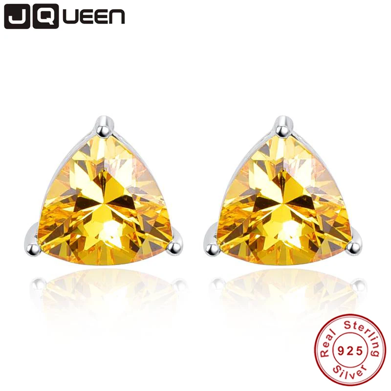 

6.2ct Genuine 925 Sterling Silver Wedding Engagement Jewelry Triangle Citrine Earrings brincos Fashion Jewelry for women