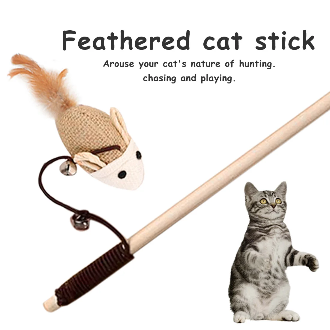 Pet Cat Toy Teaser Mouse Feather Wand Goods for Cats Cat Catcher Teaser