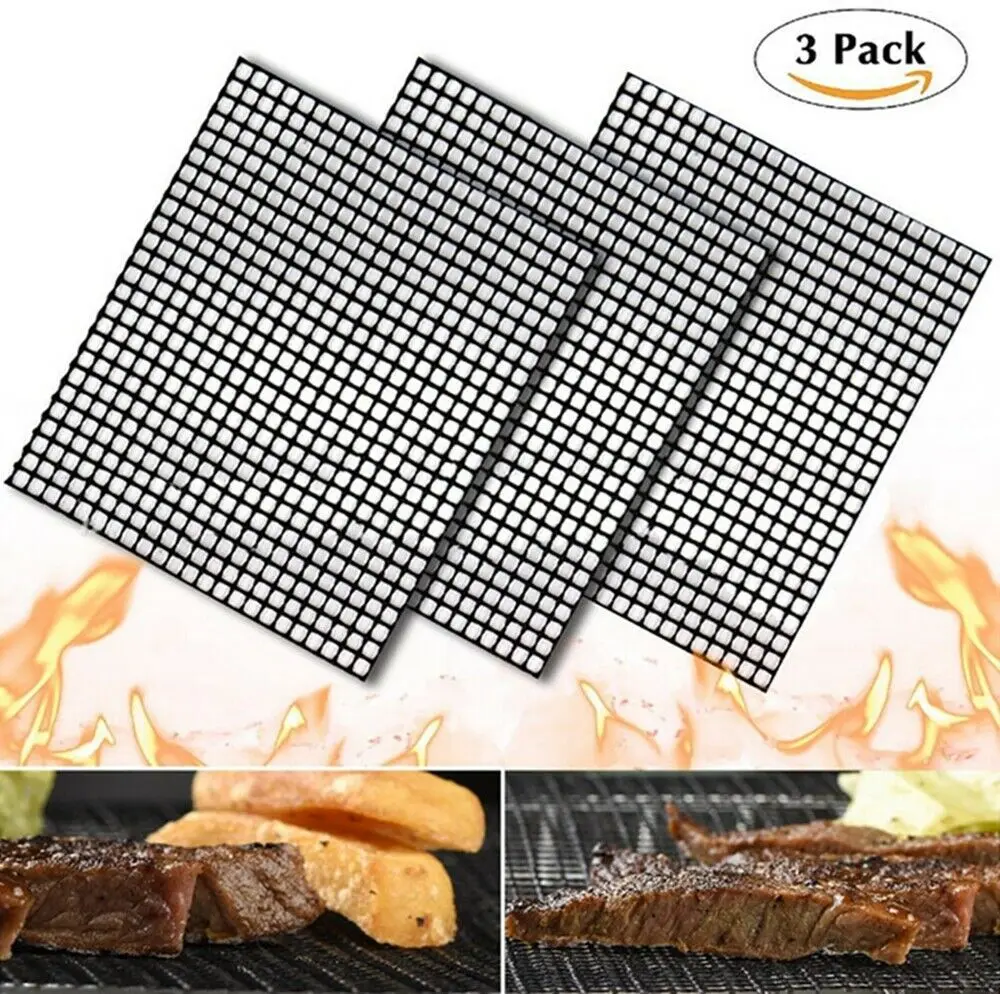 

3PCS MINTIML GRILL MAT BBQ Grill Mesh Mat Non-Stick Teflon Cooking Sheet Liner Fish
