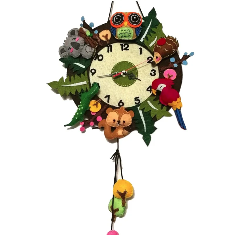 Felt Animals Wallow Hendmeyd Wall Clock DIY Package Forest Theme Handmade Cloth Clock For Living Room - Цвет: A1