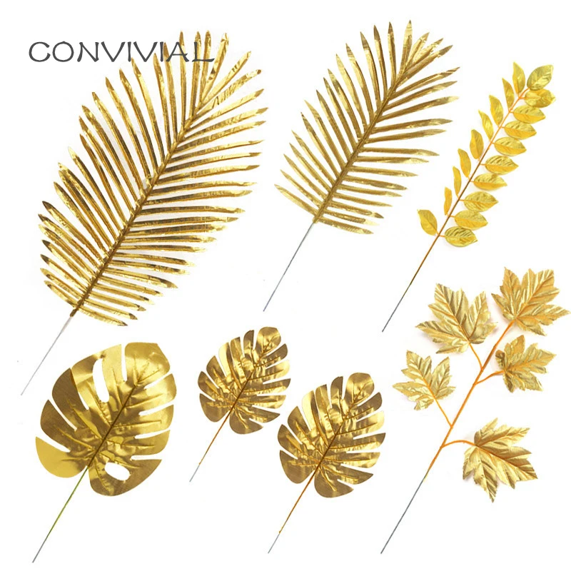 1pc Gold Color Leaves Rattan Wedding Decoration Artificial Plants Cloth