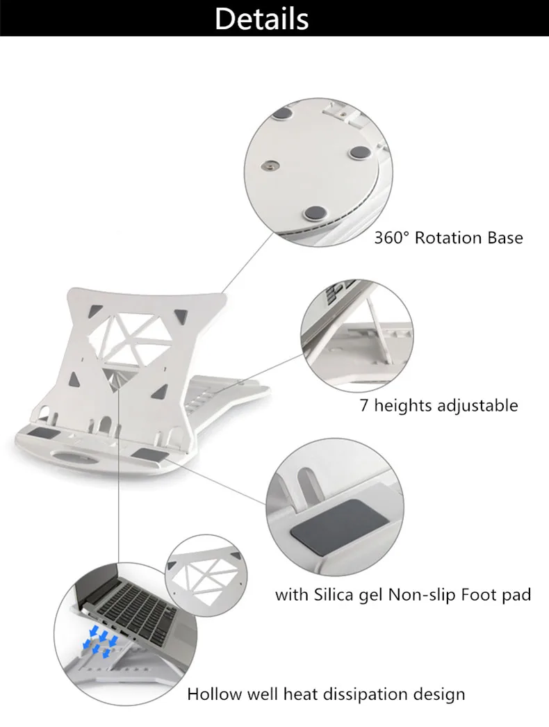Складная портативная охлаждающая подставка для ноутбука 7-17 см Высота Регулируемая Вращение 360 Эргономичная подставка под планшет для MacBook IPad
