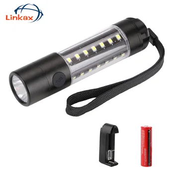 

Linkax T6 LED+28* SMD COB LED flashlight 6 Modes Aluminum Alloy 18650 Charger Torch for Outdoor Camping Hiking Lighting