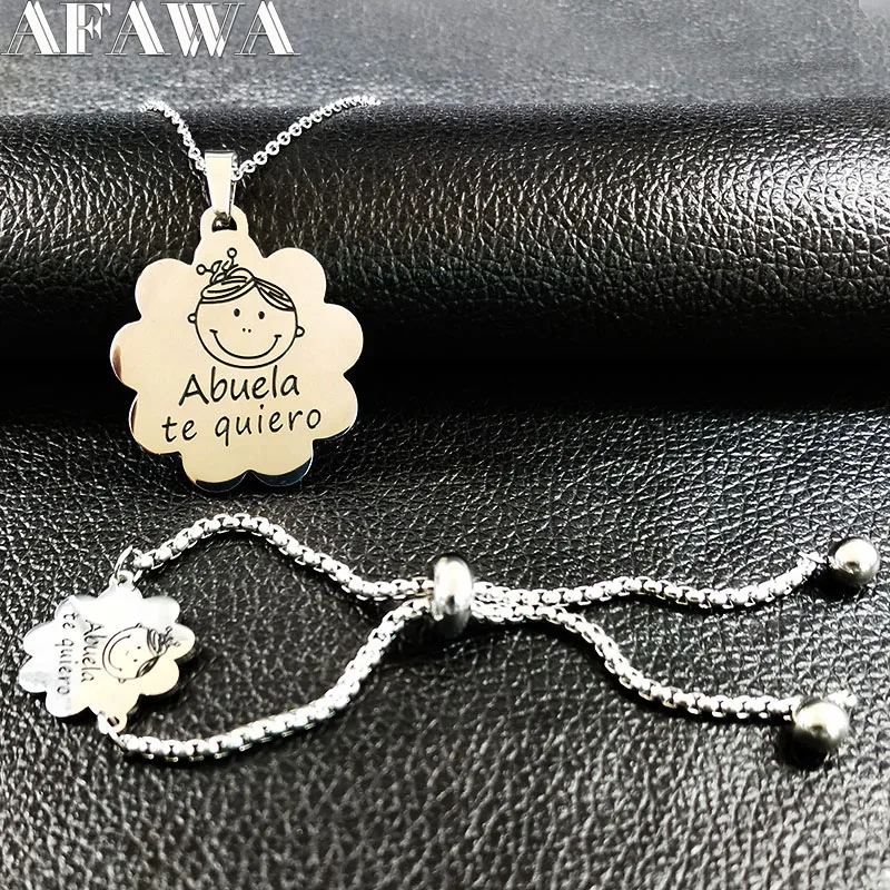 2018 Abuela pulsera de cadena de acero inoxidable collar mujer joyería Color plata joyería juego de joyeria de acero 178634