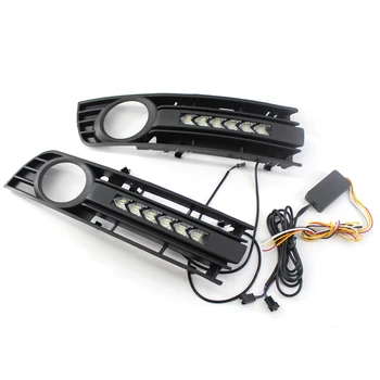 

2PCS Fog Light Grill Front Bumper Center Lower Grille Turn signal Light kit For Audi A4 B6 01-05