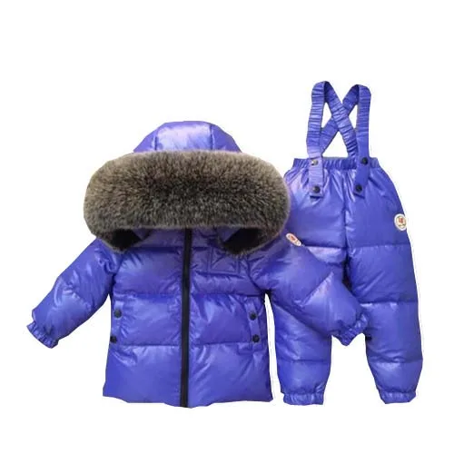 Зимняя куртка, пальто+ Штаны 2 шт./компл. детская одежда От 1 до 12 лет в Корейском стиле, детская одежда для мальчиков верхняя одежда для девочек с меховой отделкой, ремешком вокруг щиколотки - Цвет: blue