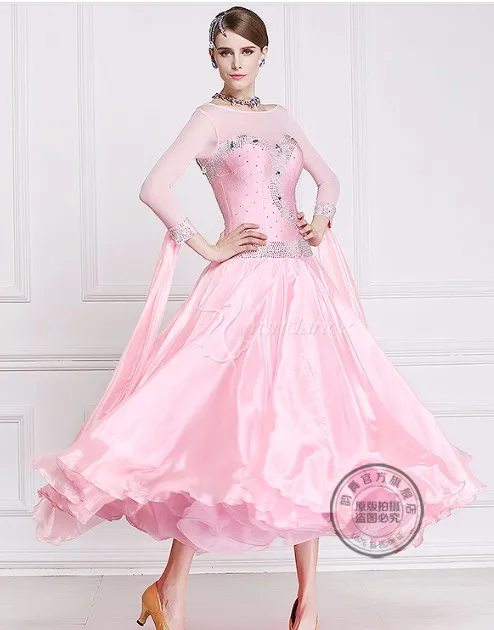 Настроить Розовый вальс фокстрот быстрый шаг бальных современное Танго для спортивных танцев платье с длинным рукавом для черного