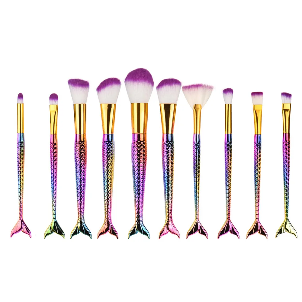 

10PCS Makeup Brushes Set Mermaid Makeup Brushes Fish Tail Make up Brush Kit for Blending Foundation Powder Eyeshadow Contour#601