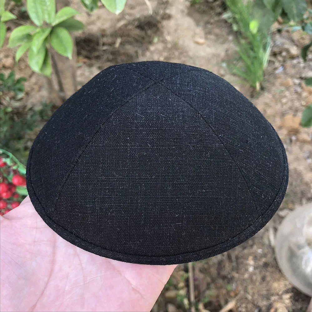

BROWN HEAVY LINEN KIPPAHS WITH SILVER GREY EMBROIDERY