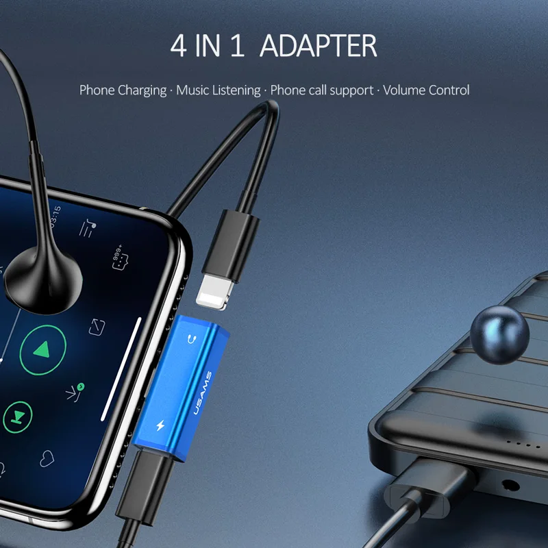 USAMS Dual Lighting зарядка и аудио адаптер для iPhone X XR XS 4 в 1 Зарядка прослушивание