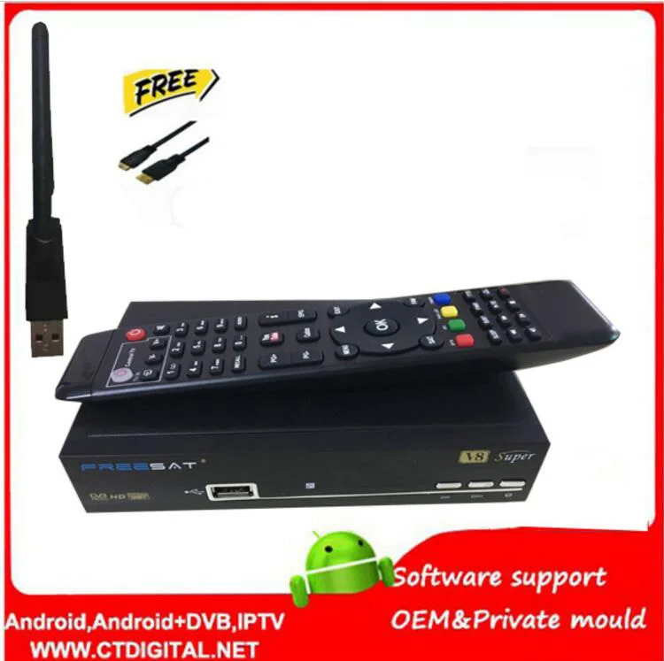 20PCS free sat V8 Super DVB-S2 FTA satellite receiver Receptor 1080p satellite decoder support ccam powervu biss key 3g dongle