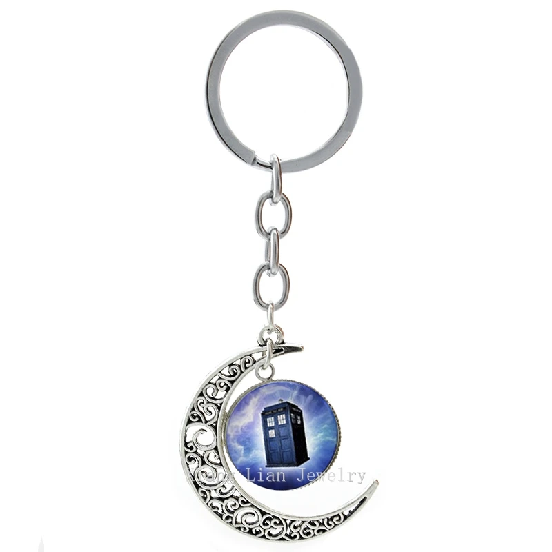 

Stylish Dr Who Call Tardis key chains charming purple doctor who TARDIS moon pendant keychain Cool fans gifts idea T177