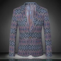 2018 Новые поступления одной кнопки мужские Пиджаки Slim Fit Куртка алмаз Винтаж Повседневные комплекты одежды Роскошные картины фиолетовый M-4XL