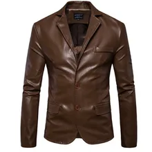 Осенний мужской деловой повседневный костюм с воротником и пряжкой, кожаный костюм для мужчин и женщин, кожаный пиджак для мужчин