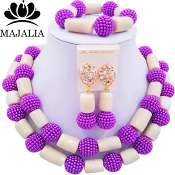 

Fashion african beads jewelry set Purple plastic and coral nigerian wedding african beads jewelry set Free shipping Majalia-255