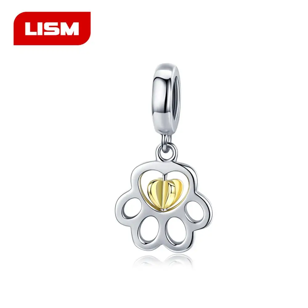 

Genuine 925 Sterling Silver Cute Animal Footprints Dog Cat Footprints Paw Pendant fit Women Charm Bracelets DIY Silver Jewelry