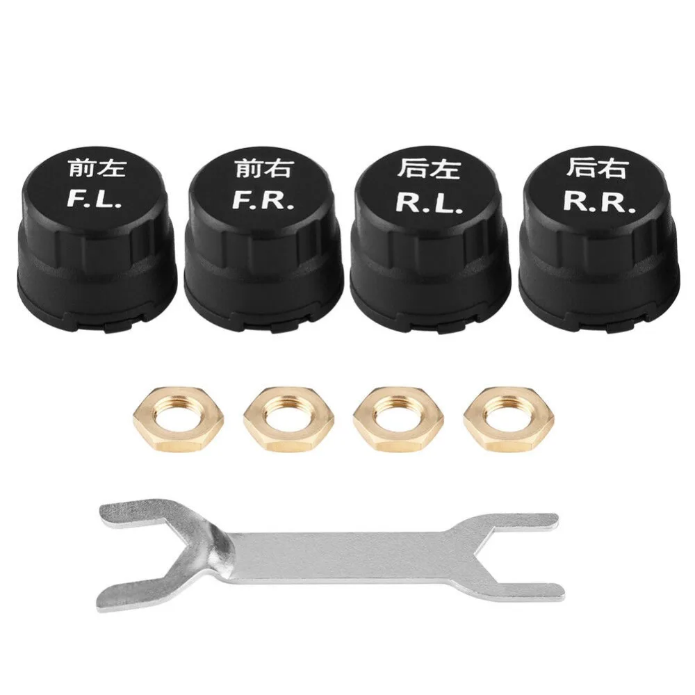 

Car Bluetooth 4 TPMS Tire Pressure PSI BAR Temperature Alarm System With 4 External Sensors for iPhone ISO Android