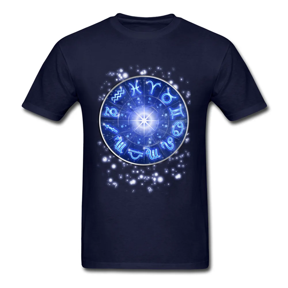 Zodiac Signs Blue Galaxy Circle 100% Cotton Tops Shirts for Men 3D Printed T Shirts New Design Crewneck Sweatshirts Short Sleeve Zodiac Signs Blue Galaxy Circle navy