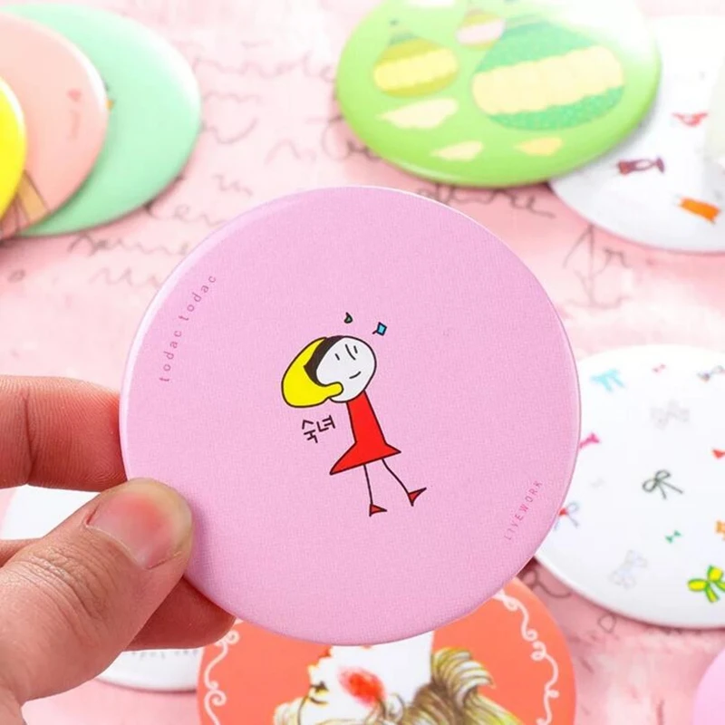 24pcs/lot Cute Mirrors Small Round Metal Cosmetic Poket Mirror Makeup Accessories Small Mini