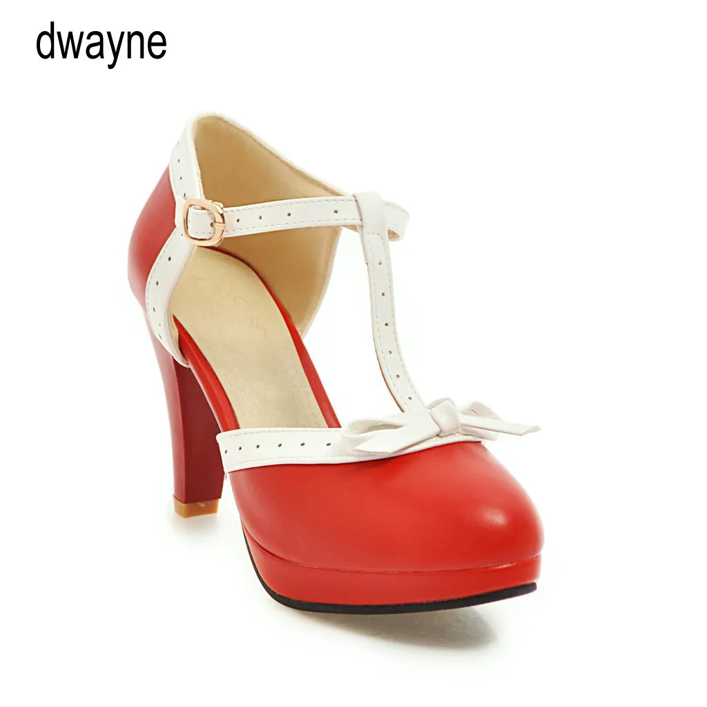 

Women's Pumps Summer T-strap Ladies shoes Medium Heels Pumps Sweet Butterfly Knot Round Toe Elegant Women Shoes fgb5